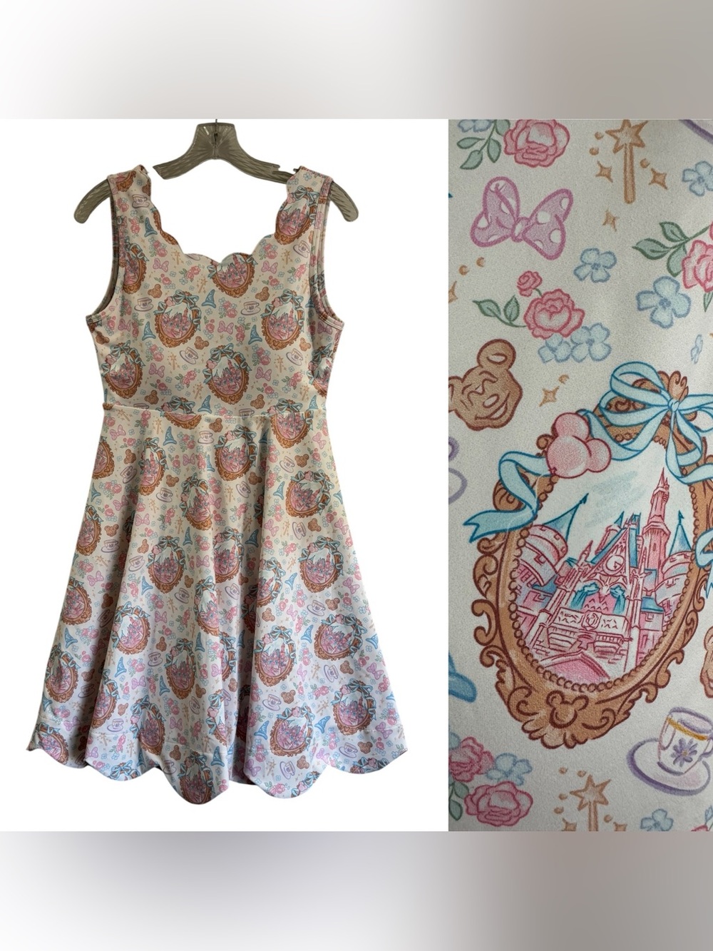 Disney Princess White Pink Blue Print Fit & Flare Athletic Dress Womens XL/2XL